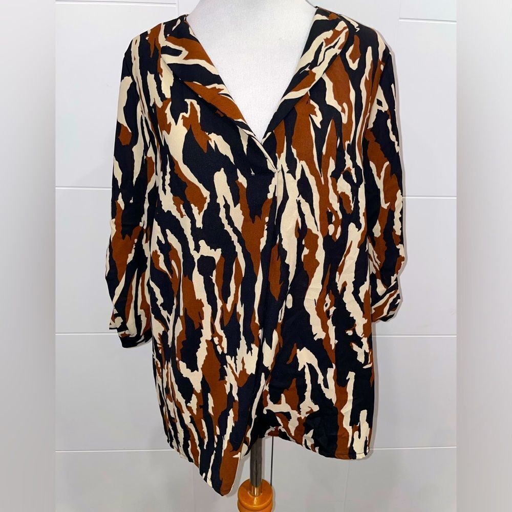 Flowy v neck brown and black zebra blouse